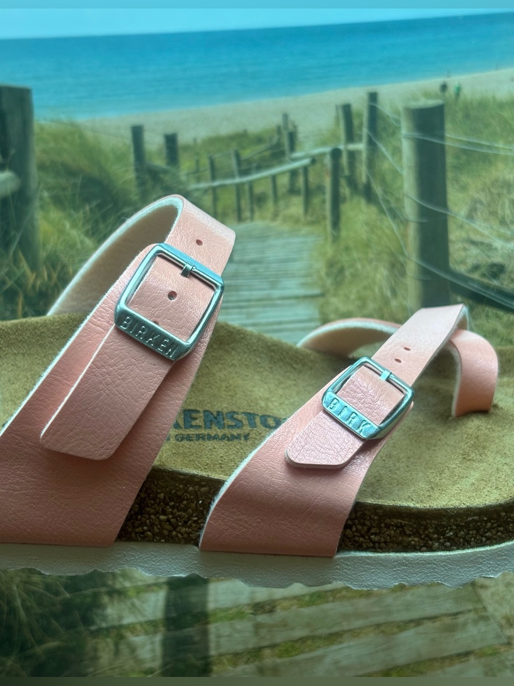 Birkenstock 💅🌴 MAYARI Coral Peach Birko Flor Leather Sandals Slides 5.5 6 36 NEW - Picture 5 of 7